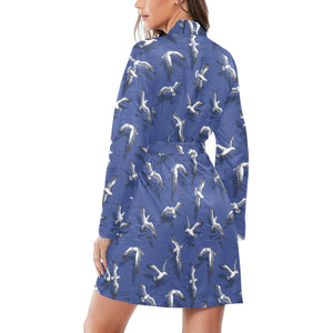 Seagull Pattern Print Design 03 Women's Long Sleeve Belted Night Robe