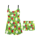 Ladybug Pattern Print Design 01 Chest Sexy Pleated Two Piece Swim Dress