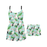 Pelican Pattern Print Design 01 Chest Sexy Pleated Two Piece Swim Dress
