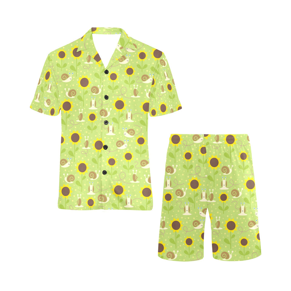 Snail Pattern Print Design 01 Men's V-Neck Short Pajama Set