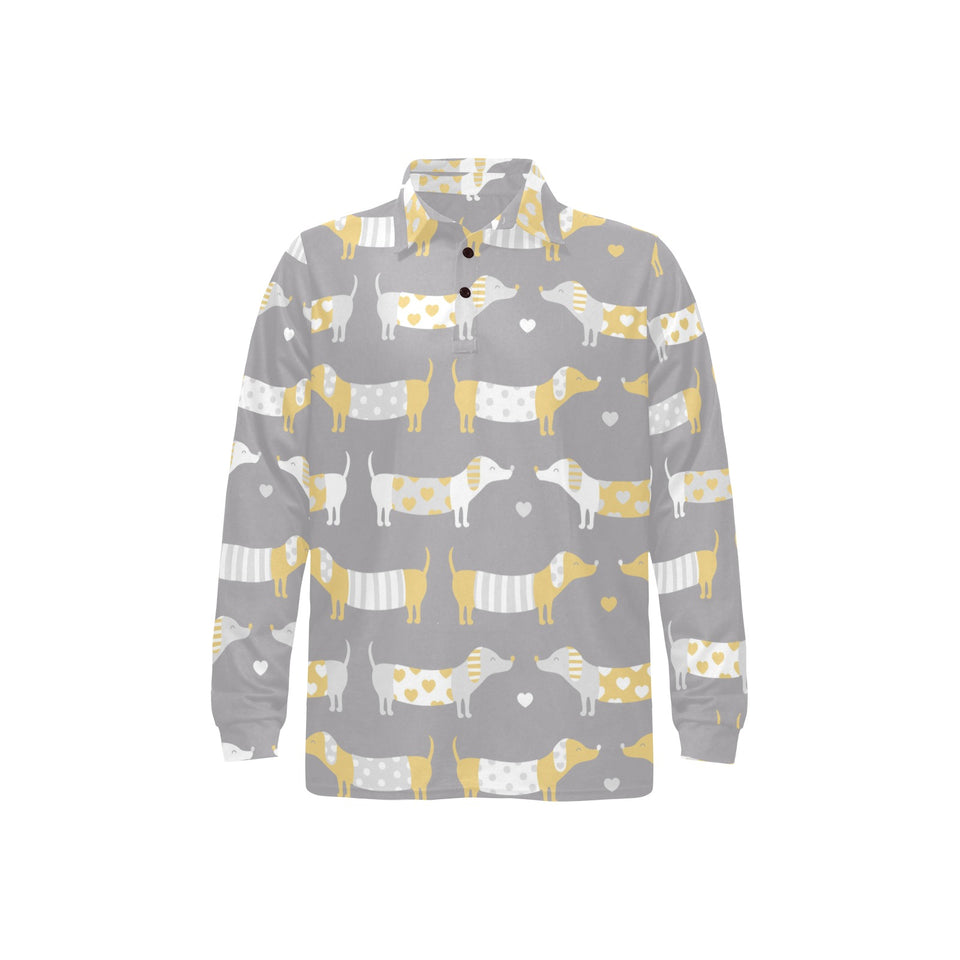 Cute dachshund dog pattern Men's Long Sleeve Polo Shirt