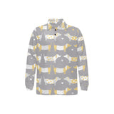 Cute dachshund dog pattern Men's Long Sleeve Polo Shirt
