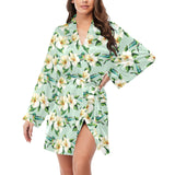 Hummingbird Pattern Print Design 01 Women's Long Sleeve Belted Night Robe