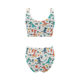 Cute Crocodile Pattern Chest Bowknot High Waisted Bikini Swimsuit