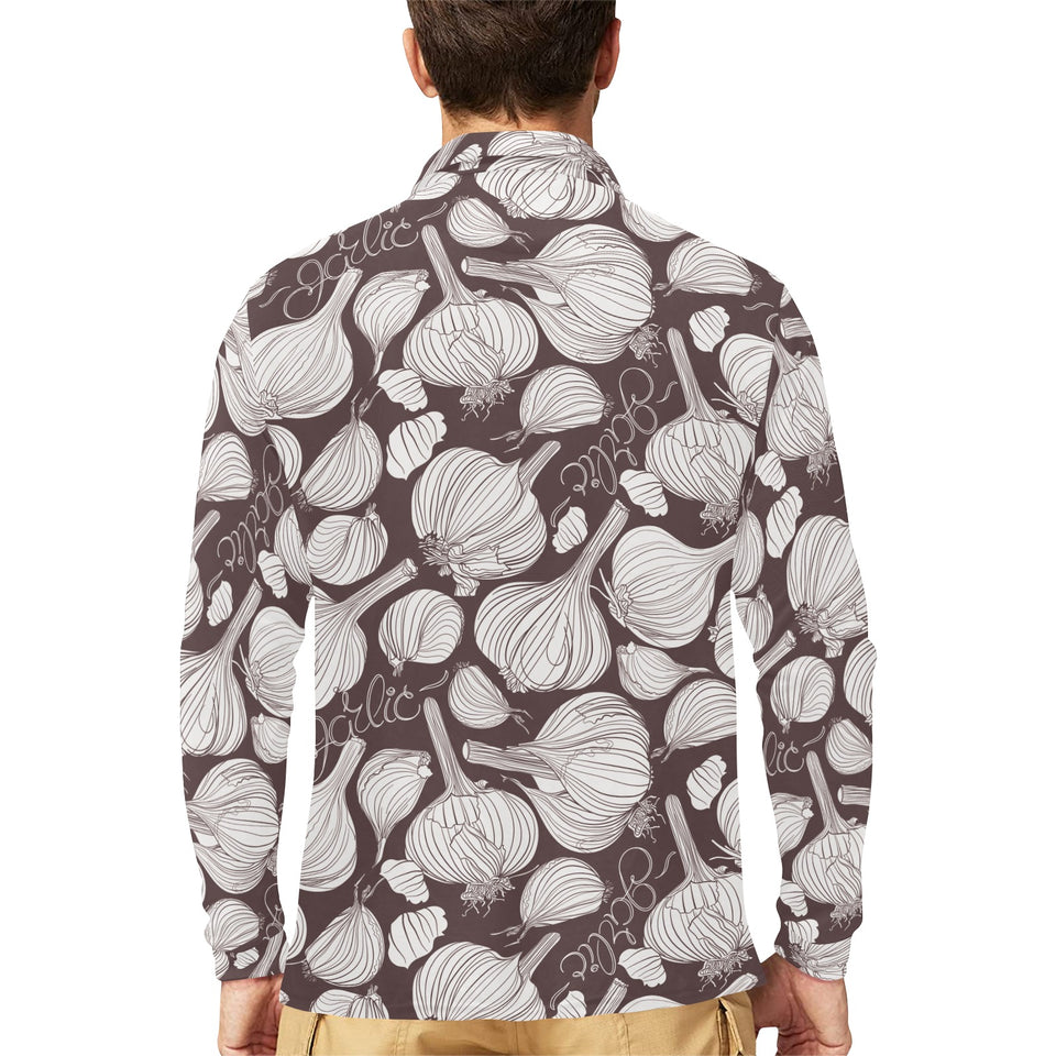 Garlic bulb dark background Men's Long Sleeve Polo Shirt