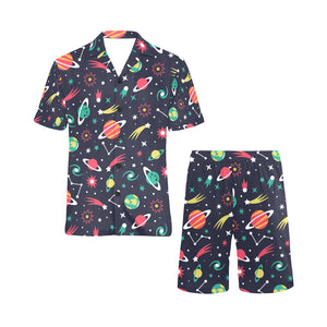 colorful space pattern planet star Men's V-Neck Short Pajama Set