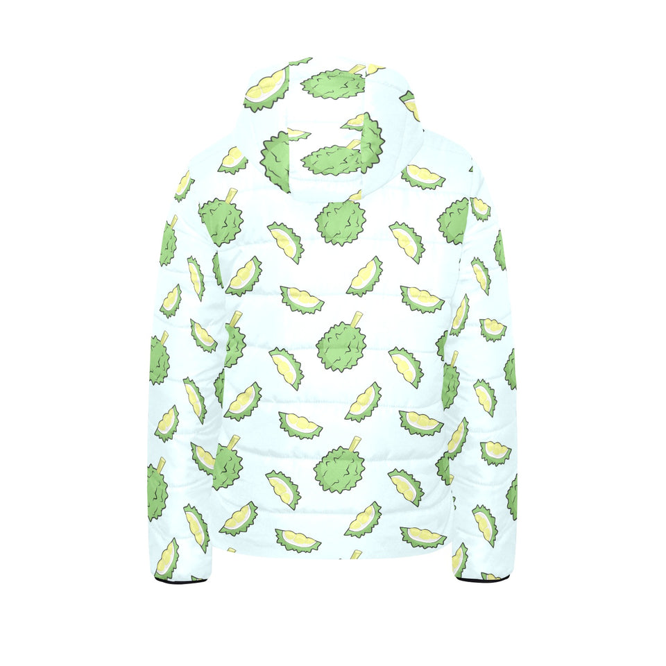 Durian pattern blue background Kids' Boys' Girls' Padded Hooded Jacket