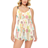 Ice cream cone pattern Chest Sexy Pleated Two Piece Swim Dress