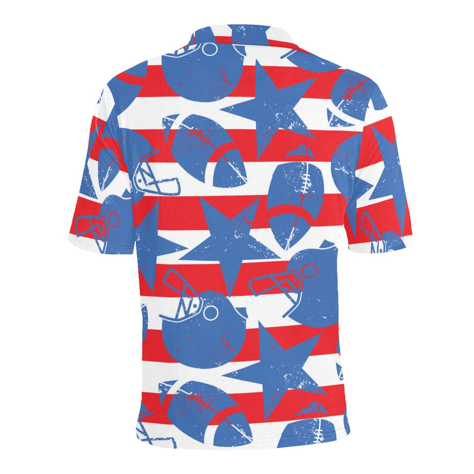 American football ball star stripes pattern Men's All Over Print Polo Shirt