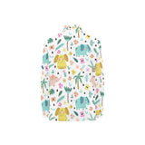 Cute elephants palm tree flower butterfly pattern Women's Long Sleeve Polo Shirt