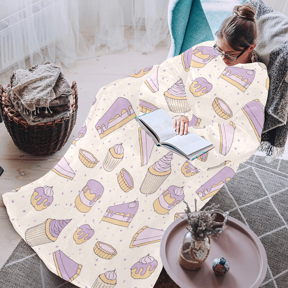 Cakes pies tarts muffins and eclairs purple bluebe Blanket Robe with Sleeves