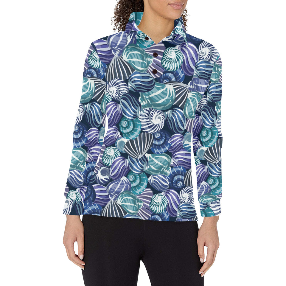 Shell design pattern Women's Long Sleeve Polo Shirt