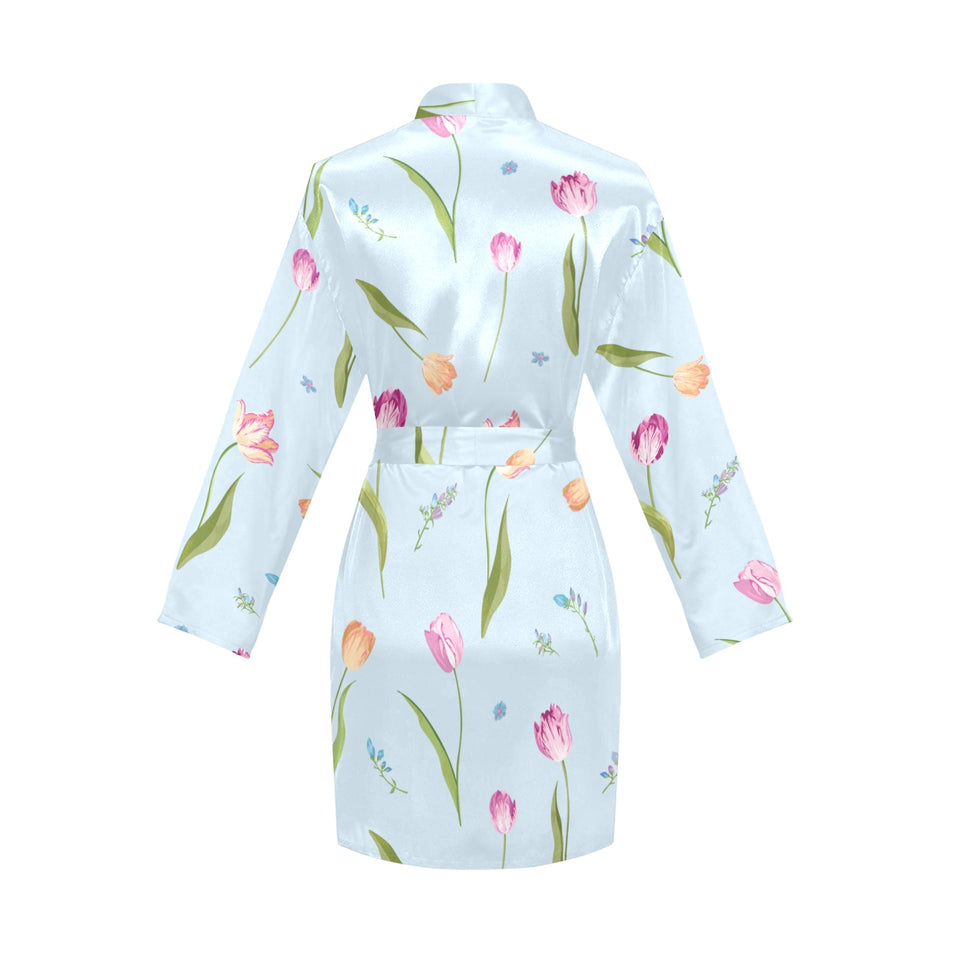 Watercolor Tulips pattern Women's Long Sleeve Belted Night Robe