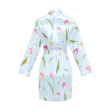 Watercolor Tulips pattern Women's Long Sleeve Belted Night Robe