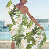 White orchid flower tropical leaves pattern Beach Towel