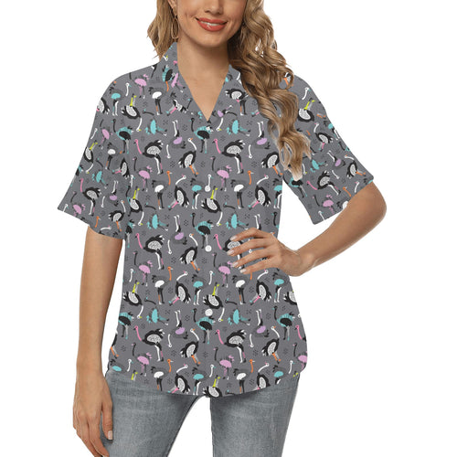 Ostrich Pattern Print Design 01 Women's All Over Print Hawaiian Shirt