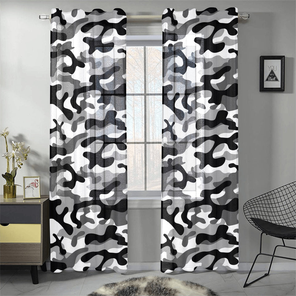 Black white camouflage pattern Gauze Curtain