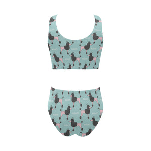 poodle dog green background Chest Bowknot High Waisted Bikini Swimsuit