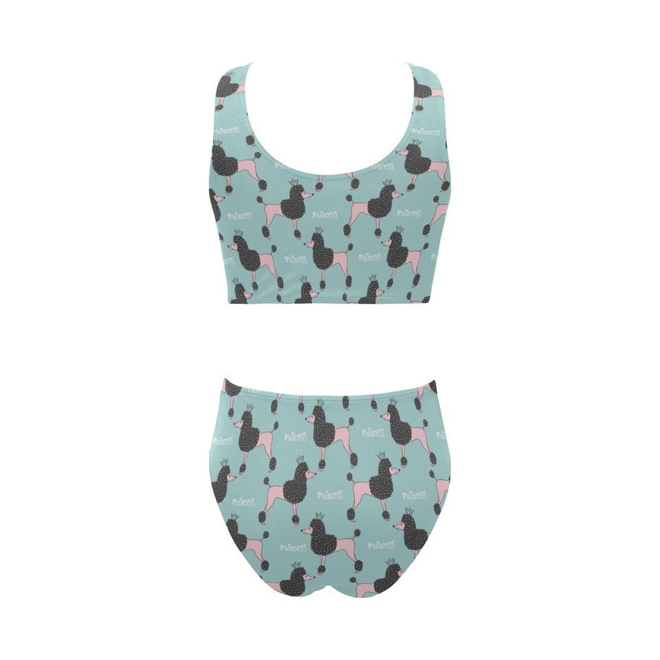 poodle dog green background Chest Bowknot High Waisted Bikini Swimsuit