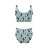 poodle dog green background Chest Bowknot High Waisted Bikini Swimsuit