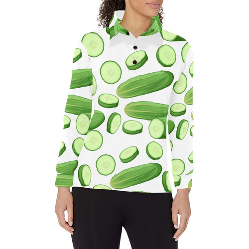 cucumber whole slices pattern Women's Long Sleeve Polo Shirt