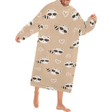 Cute raccoon heart pattern Blanket Robe with Sleeves