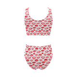 Lips Pattern Print Design 05 Chest Bowknot High Waisted Bikini Swimsuit