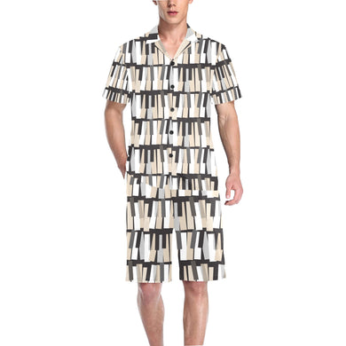 Piano Pattern Print Design 04 Men's V-Neck Short Pajama Set