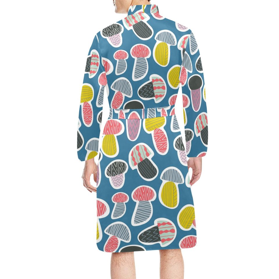 Colorful mushroom design pattern Men's Long Sleeve Belted Night Robe