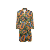 Colorful papaya tropical leaves Men's Long Sleeve Belted Night Robe