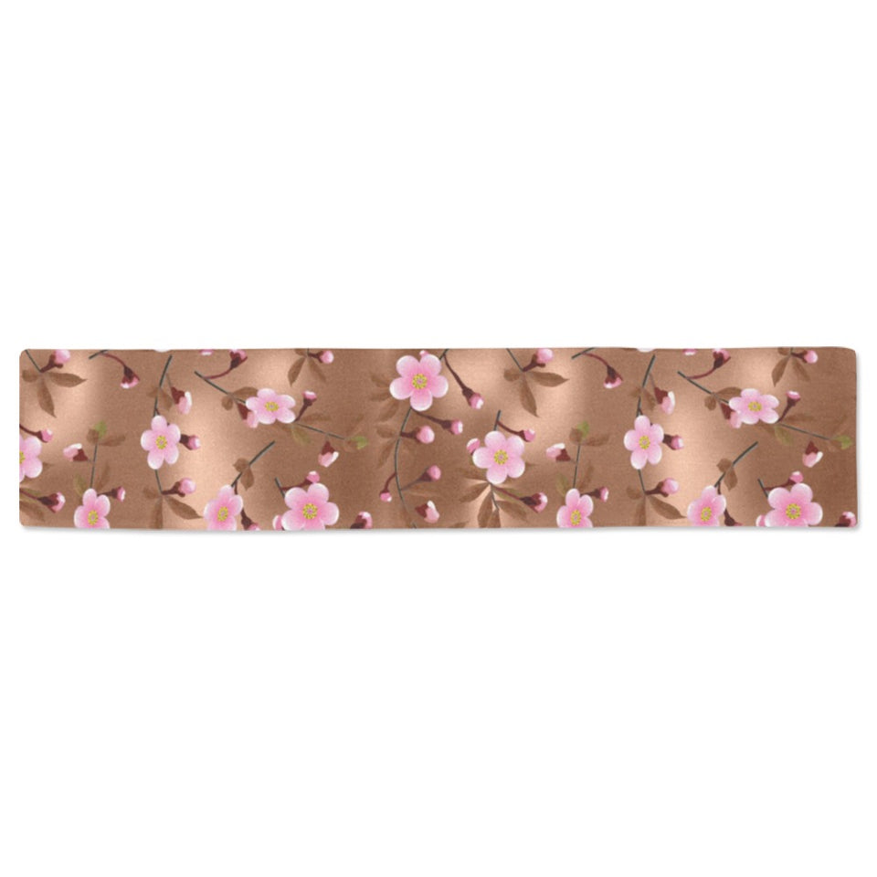 Pink sakura cherry blossom drak brown background Table Runner