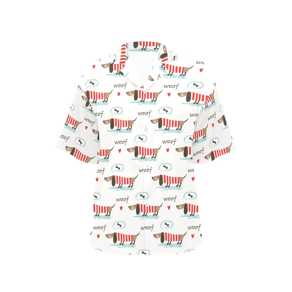 Cute dachshund bone pattern Women's All Over Print Hawaiian Shirt