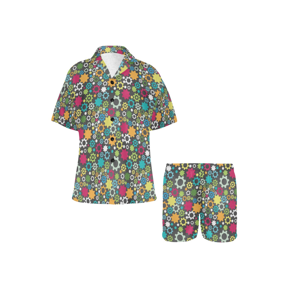 Gear Pattern Print Design 03 Women's V-Neck Short Pajama Set