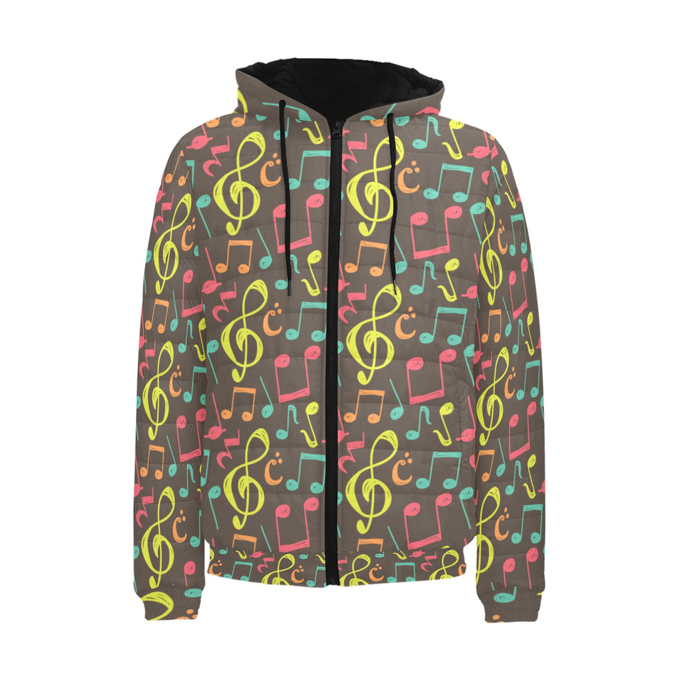 Music Notes Pattern Print Design 05 Men's Padded Hooded Jacket