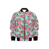 Beagle muzzles turquoise paint splashes pink patte Kids' Boys' Girls' Bomber Jacket