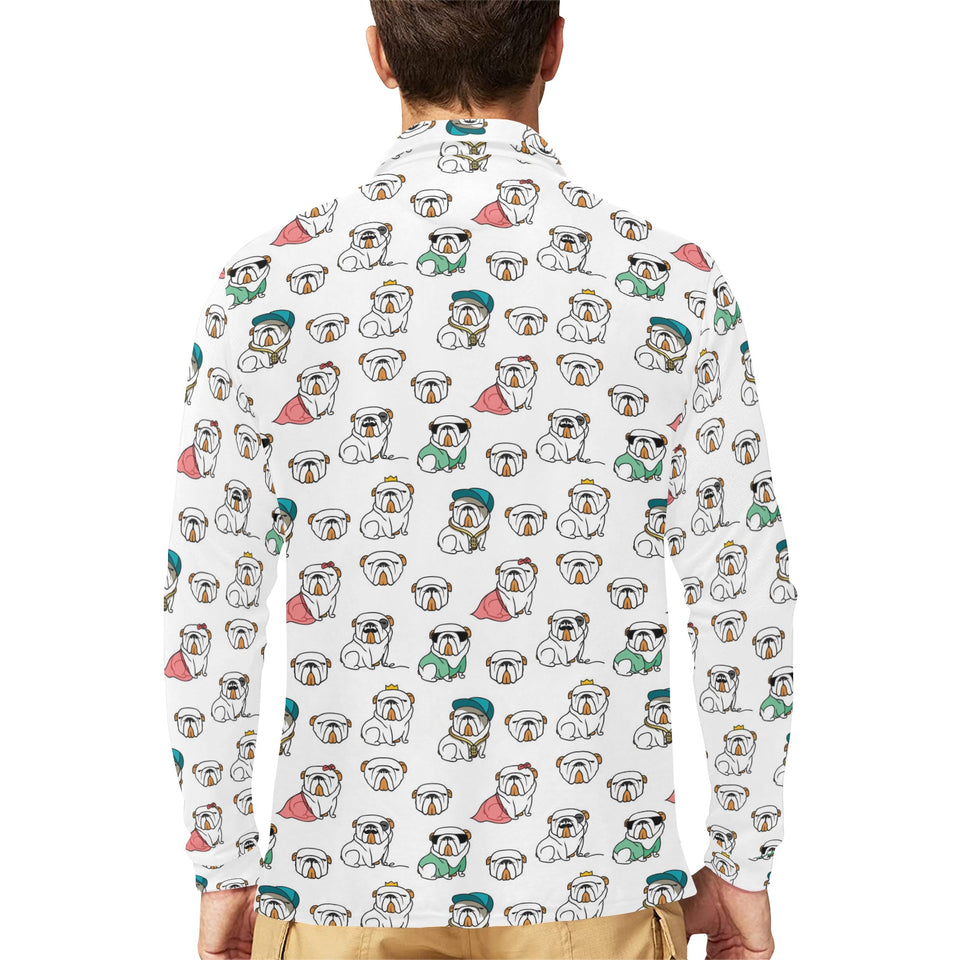 English Bulldog Pattern Print Design 03 Men's Long Sleeve Polo Shirt
