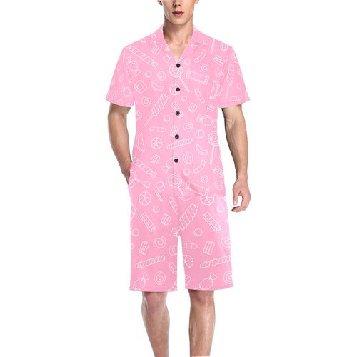 Sweet candy pink background Men's V-Neck Short Pajama Set