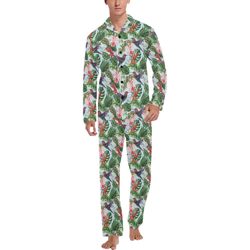 Hummingbird Pattern Print Design 05 Men's Long Pajama Set