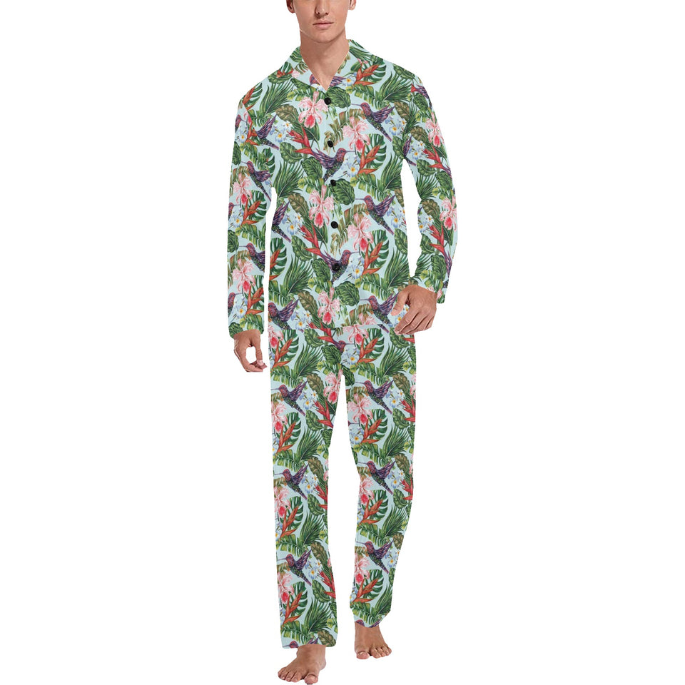 Hummingbird Pattern Print Design 05 Men's Long Pajama Set