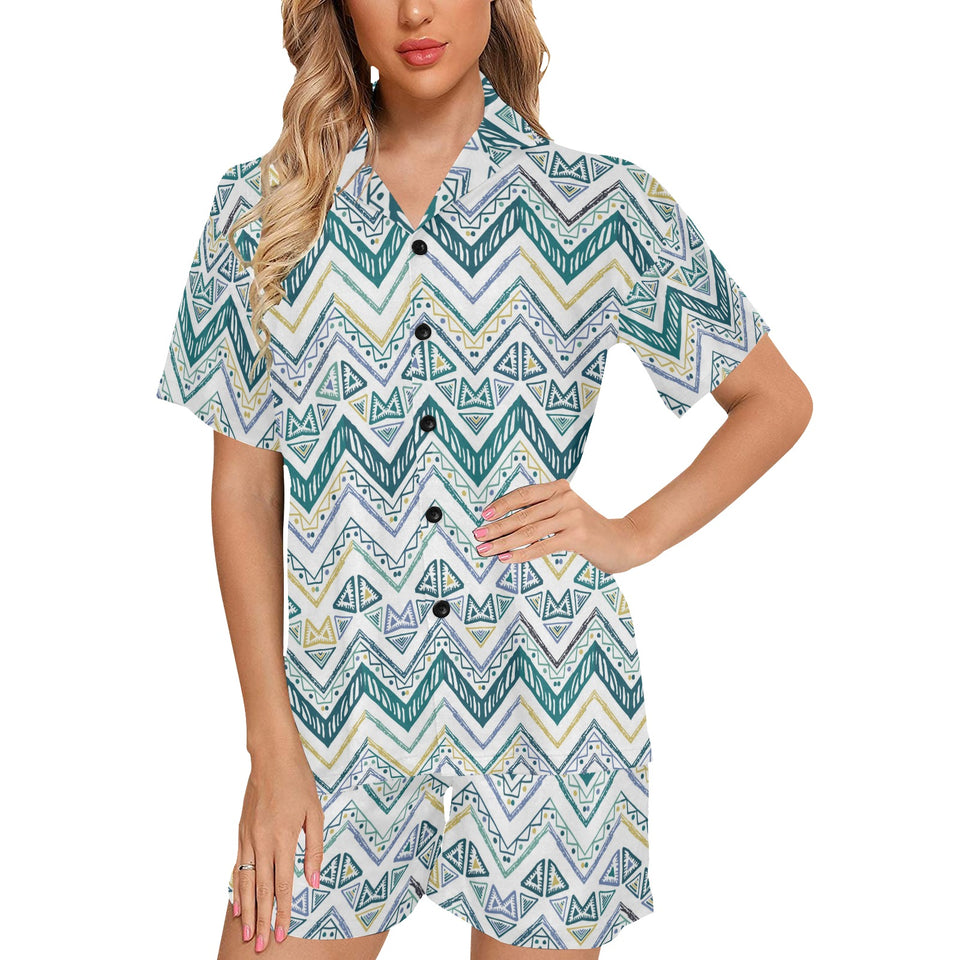 zigzag chevron paint design pattern Women's V-Neck Short Pajama Set