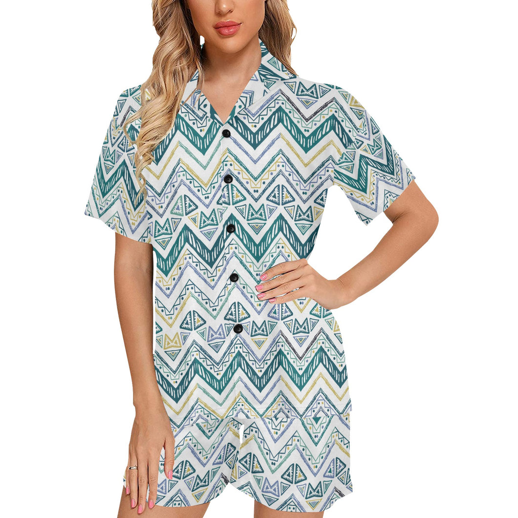 zigzag chevron paint design pattern Women's V-Neck Short Pajama Set