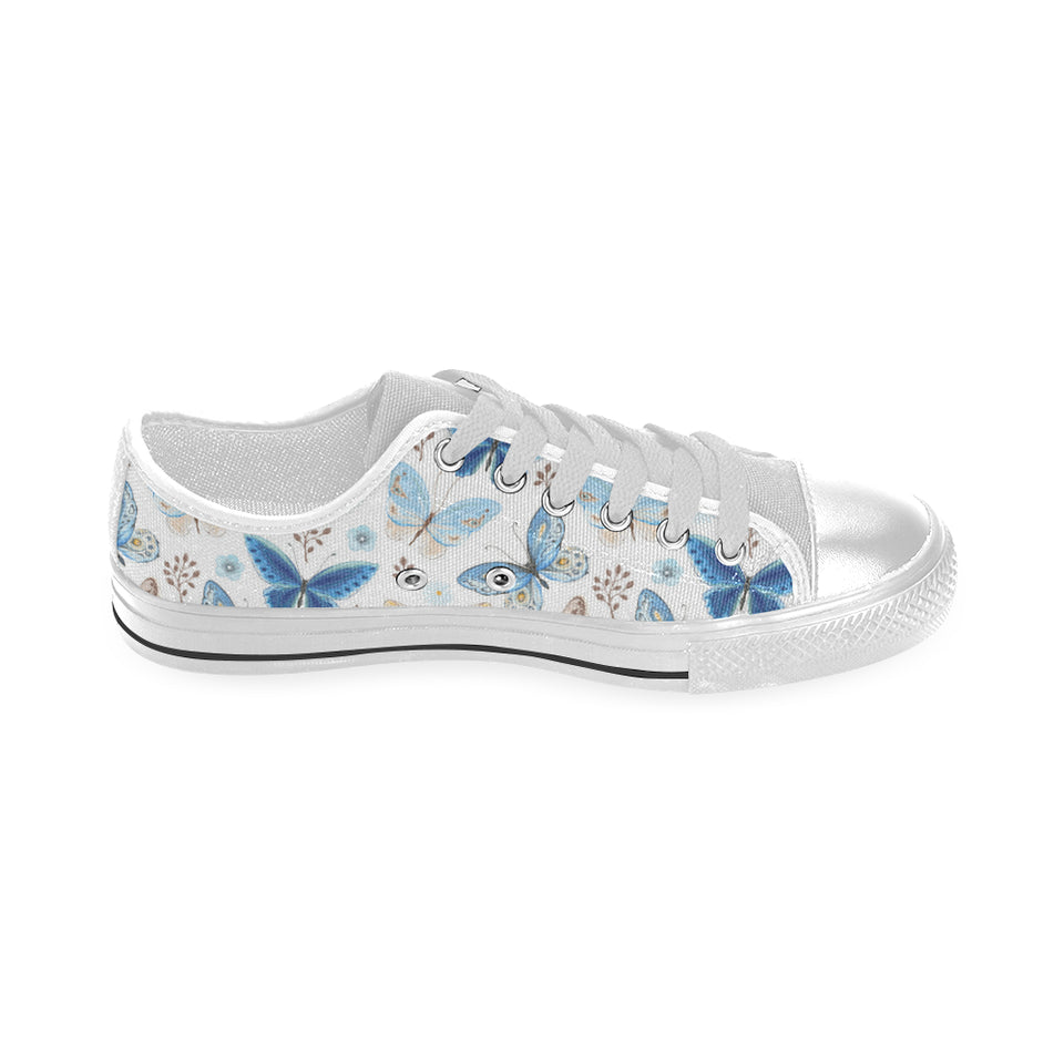 blue butterfly pattern Men's Low Top Shoes White