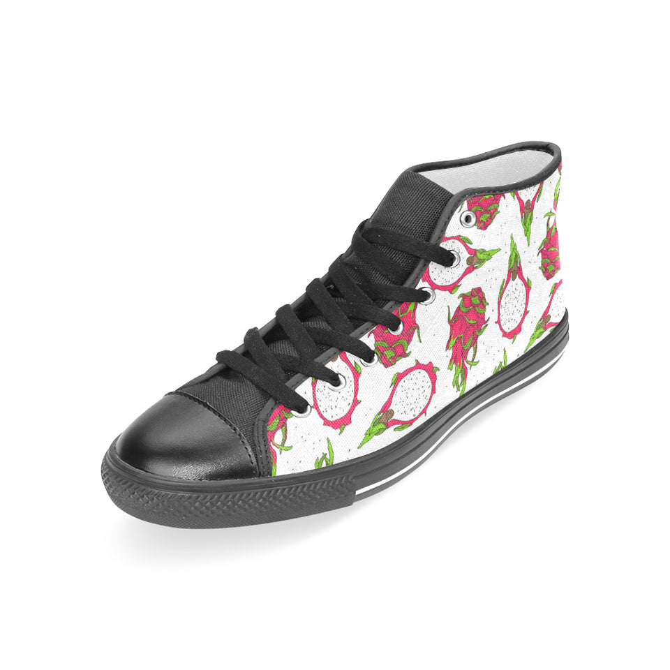 dragon fruits white background Women's High Top Canvas Shoes Black