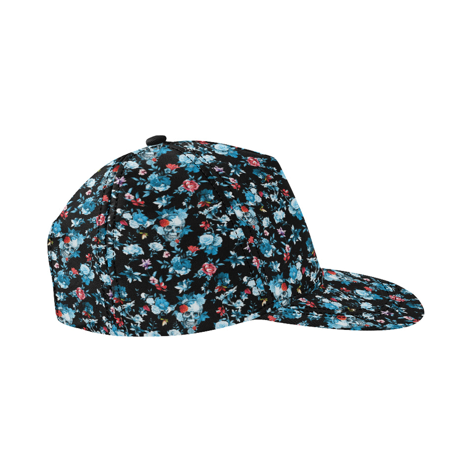 Skull flower roses leave pattern All Over Print Snapback Cap