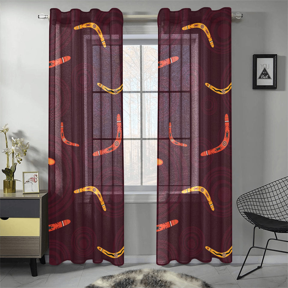 Boomerang Australian aboriginal ornament circle bl Gauze Curtain