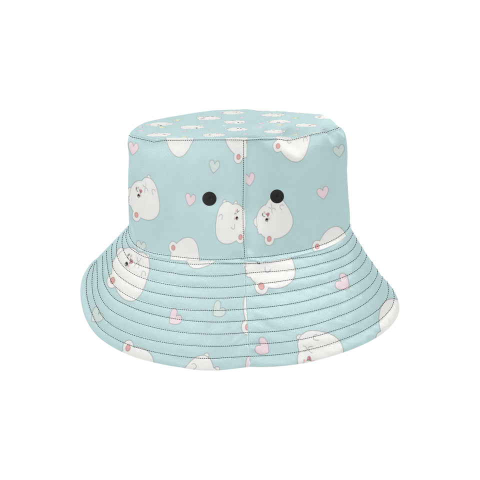 White cute hamsters heart pattern Unisex Bucket Hat