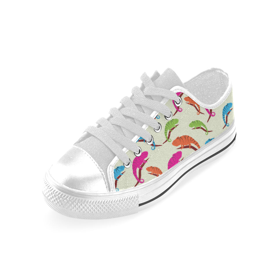 Colorful Chameleon lizard pattern Men's Low Top Shoes White