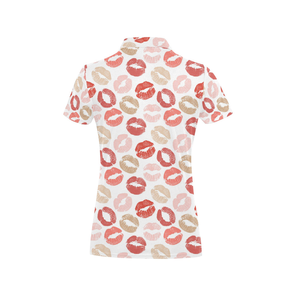 Lips Pattern Print Design 04 Women's All Over Print Polo Shirt