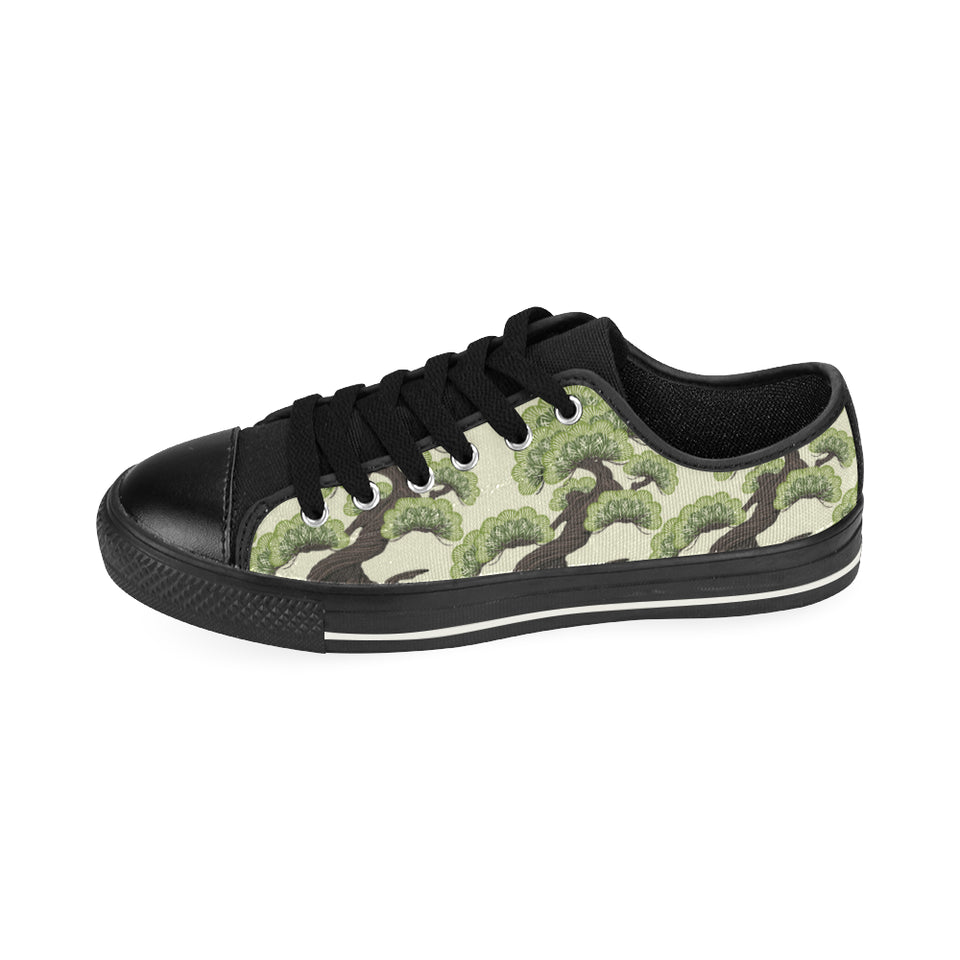 Bonsai pattern Men's Low Top Canvas Shoes Black