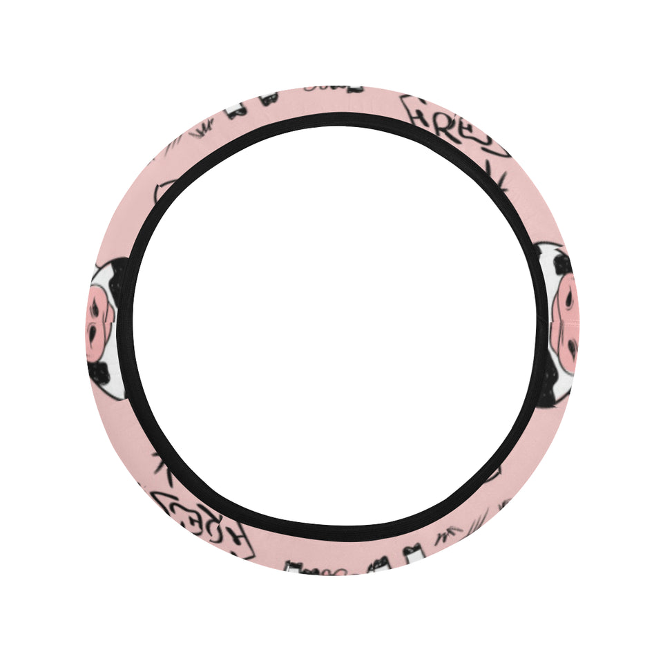 Cows milk product pink background Car Steering Wheel Cover
